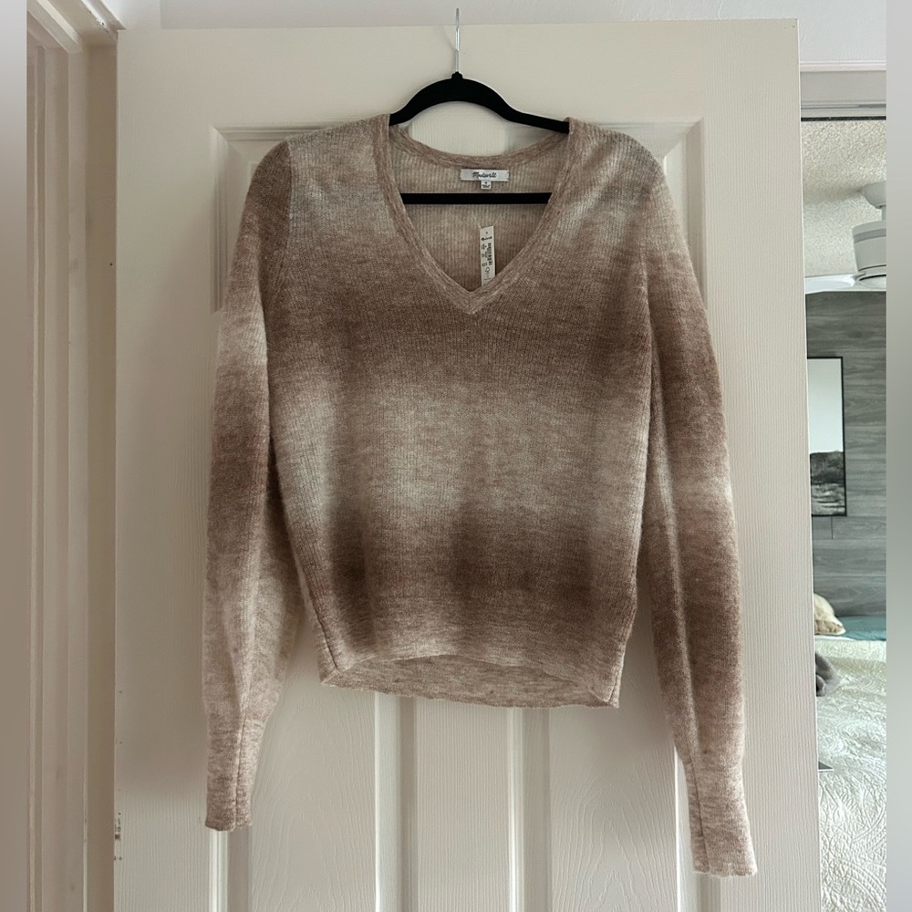 Madewell Alpaca-Blend Deep V-Neck Sweater in Spacedye Fawn